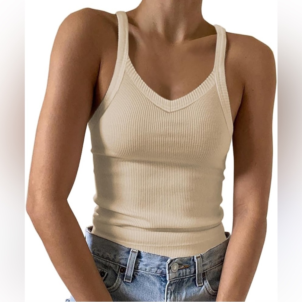 Beige Ribbed Tank Top